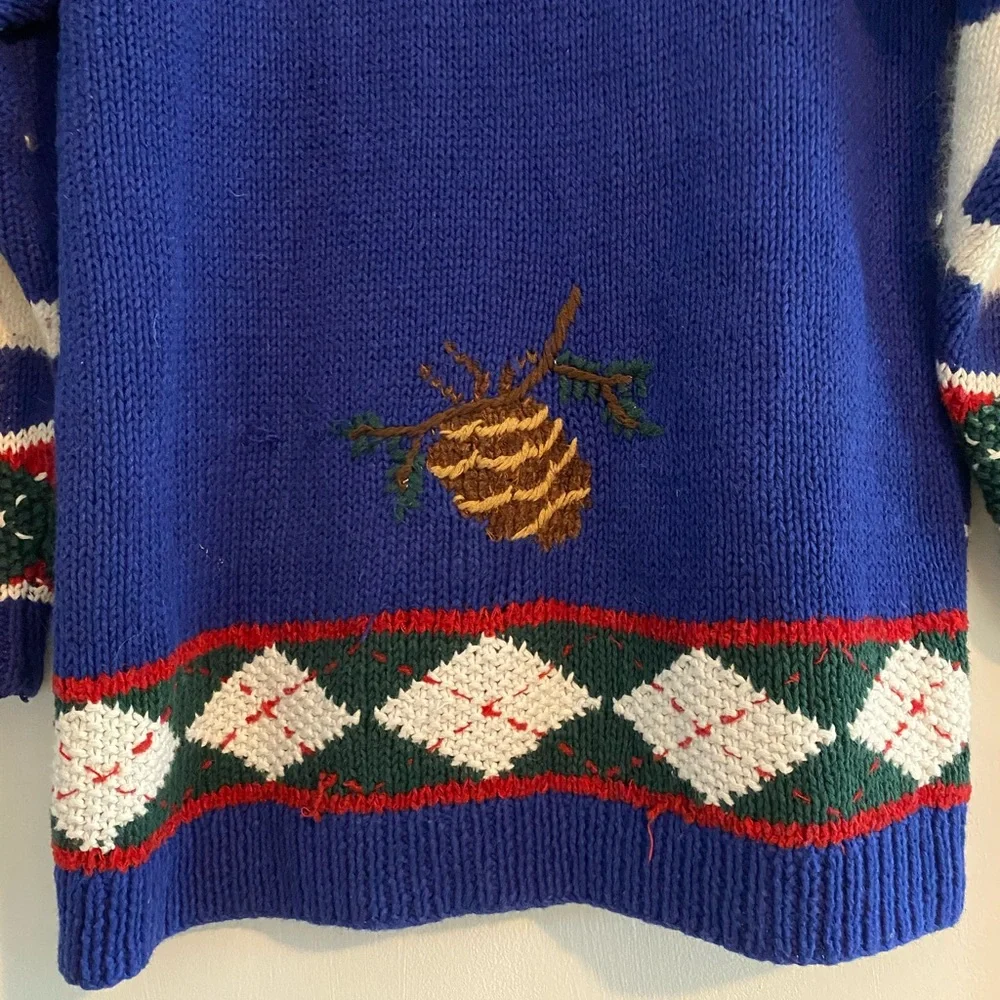 Vintage Hand Knit Croft & Barrow Sledding Snow Ugly Christmas Cardigan Size XS